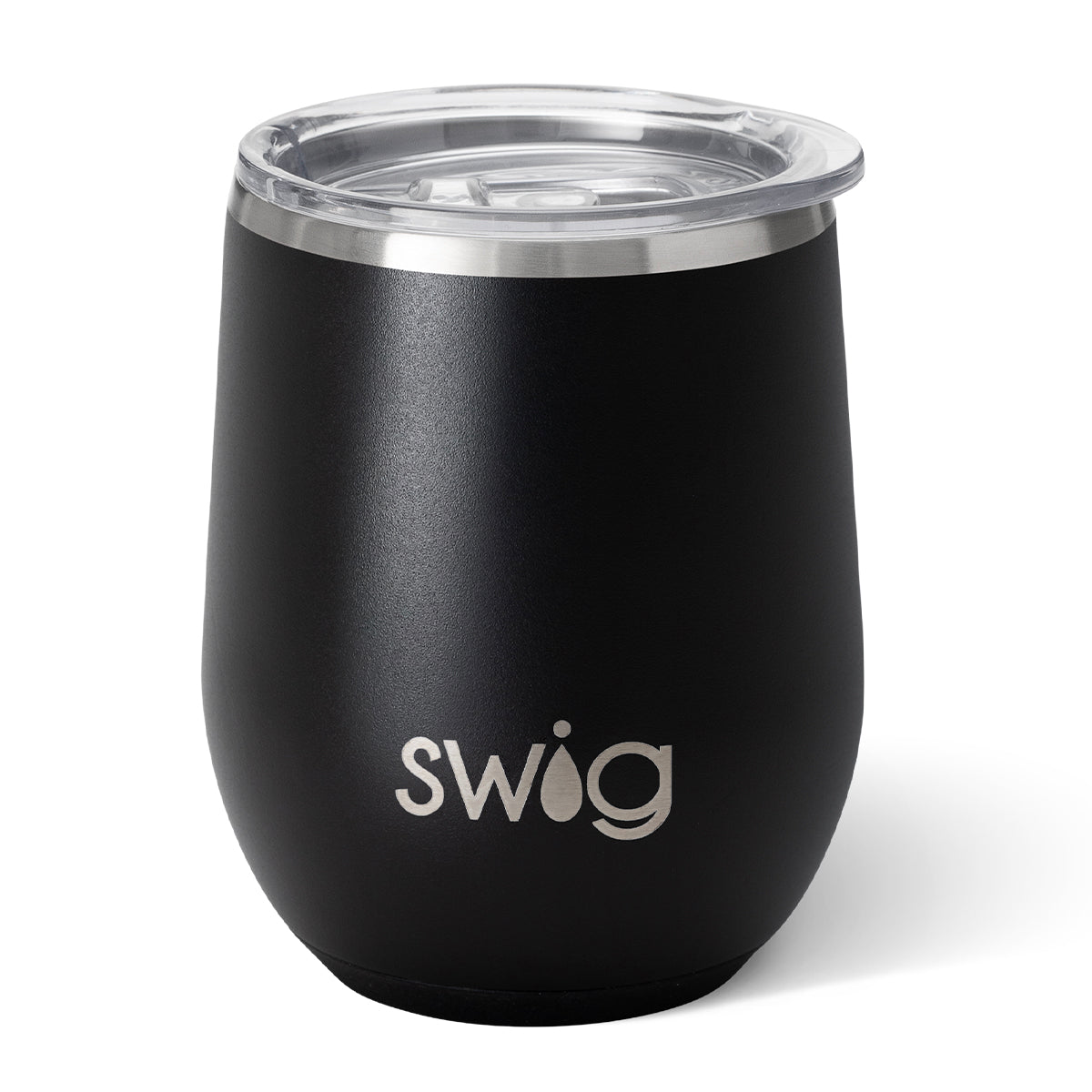 Swig Life Stemless Wine Tumbler, 12 oz Laser Engraving - Black - Back_Blank