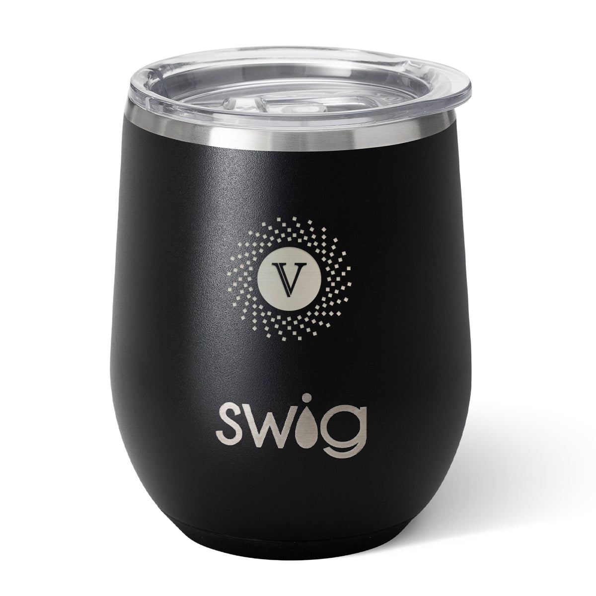 Swig Life Stemless Wine Tumbler, 12 oz Laser Engraving - Black - Laser Engraving