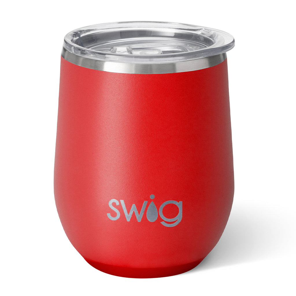 Swig Life Stemless Wine Tumbler, 12 oz Laser Engraving - Red - Back_Blank