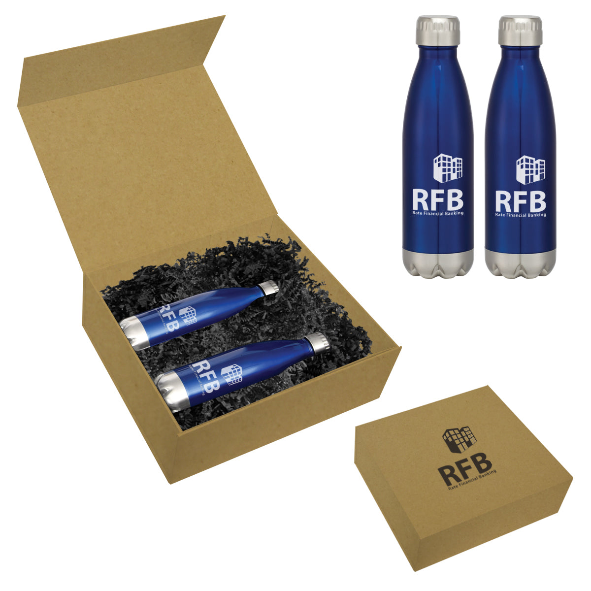 Swiggy Stainless Steel Bottle Gift Set, 16 oz - Blue - Silk Screen