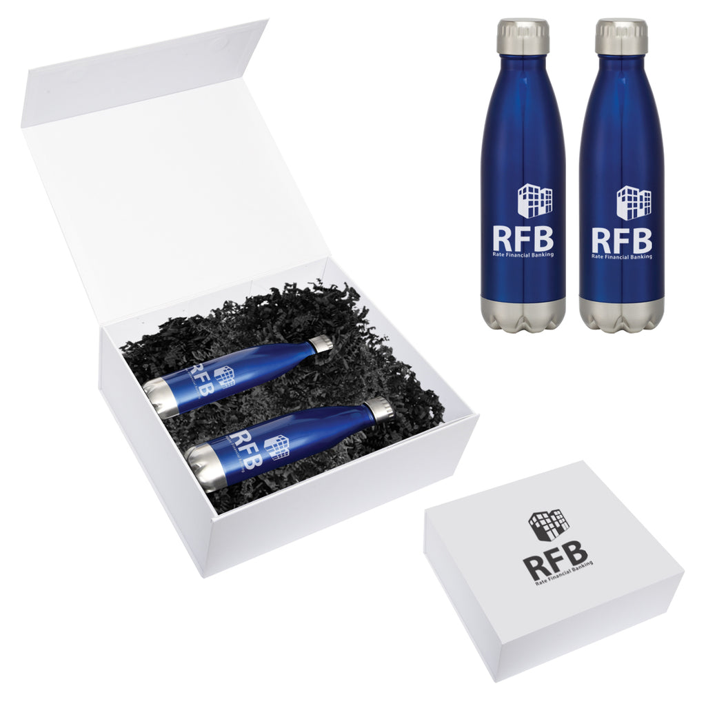 Swiggy Stainless Steel Bottle Gift Set, 16 oz - Blue - Silk Screen
