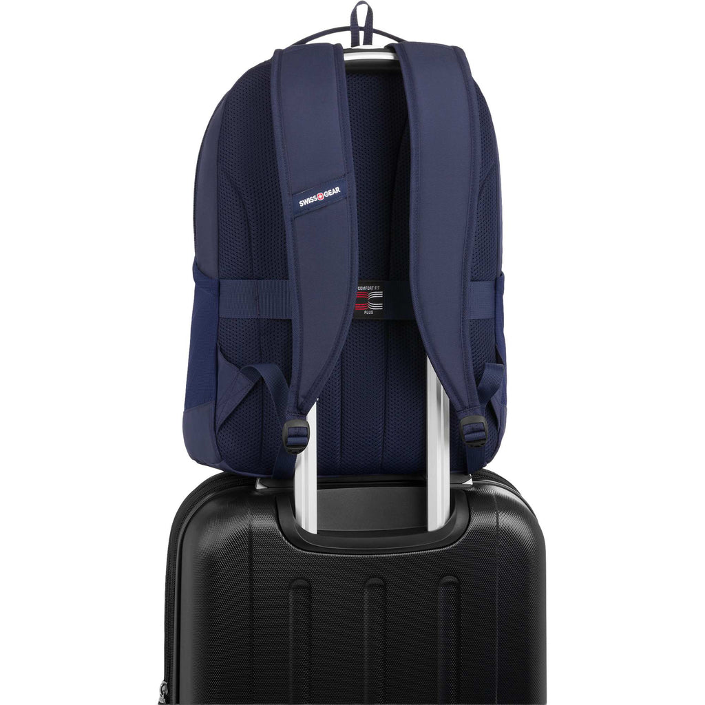 SwissGear Ridgeline Ultralight Laptop Backpack, 16 Inch Embroidery - Navy - Back Trolly