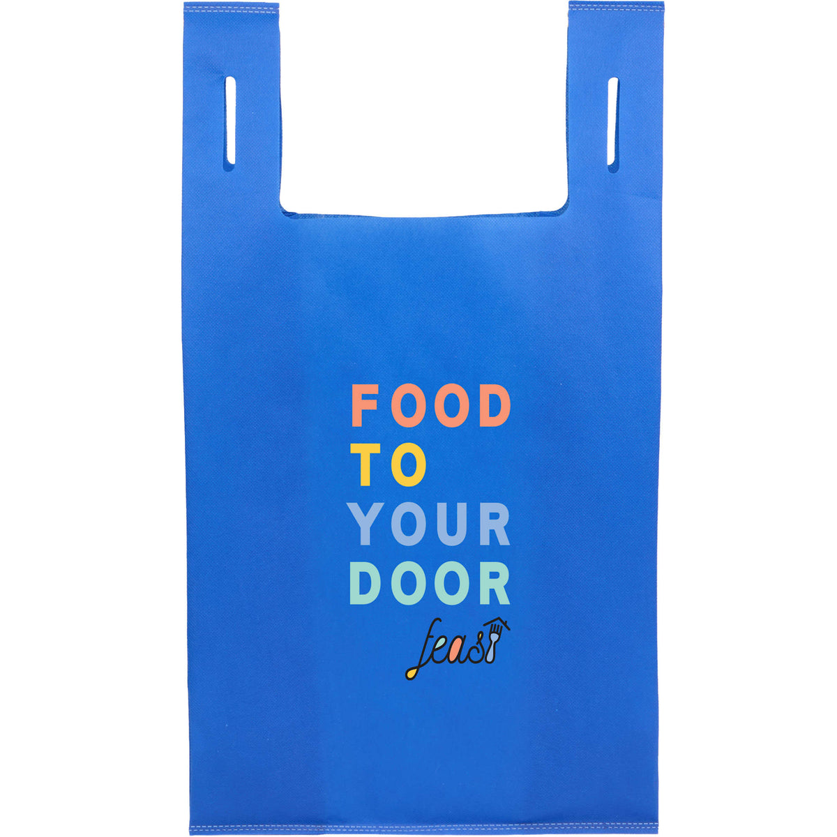 T-Shirt Style Shopping Bag in Recycled Non-Woven Full Color - Royal - Front