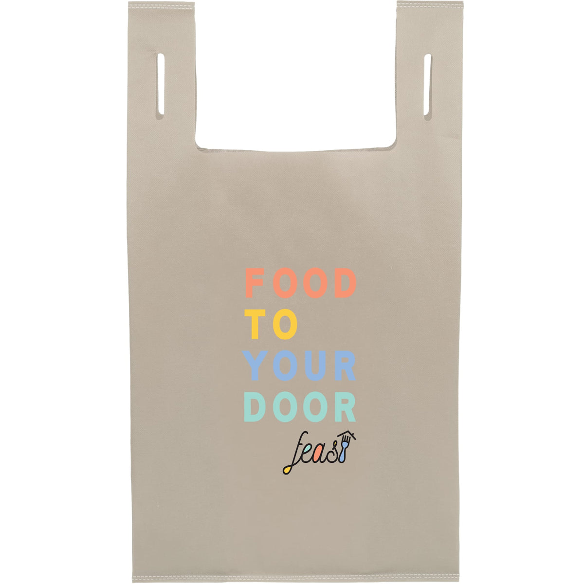 T-Shirt Style Shopping Bag in Recycled Non-Woven Full Color - Tan - Front
