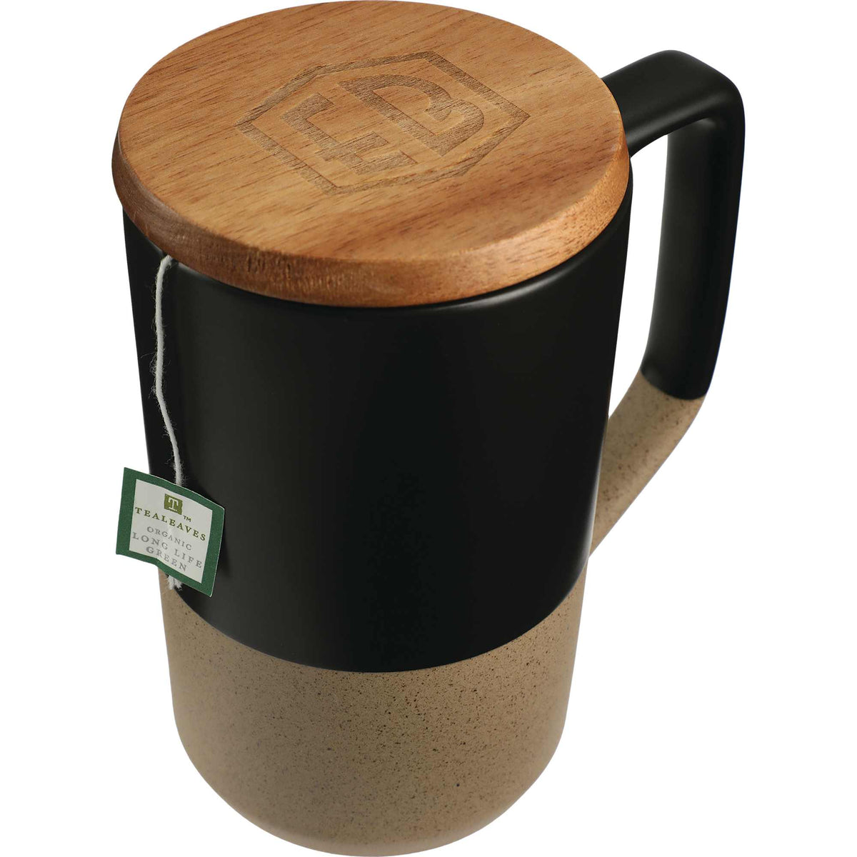 Tahoe Tea and Coffee Mug with Wood Lid, 16 oz - Black - Front 2
