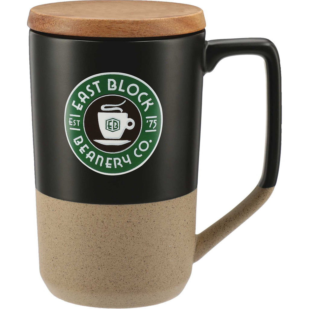 Tahoe Tea and Coffee Mug with Wood Lid, 16 oz - Black - Front 3