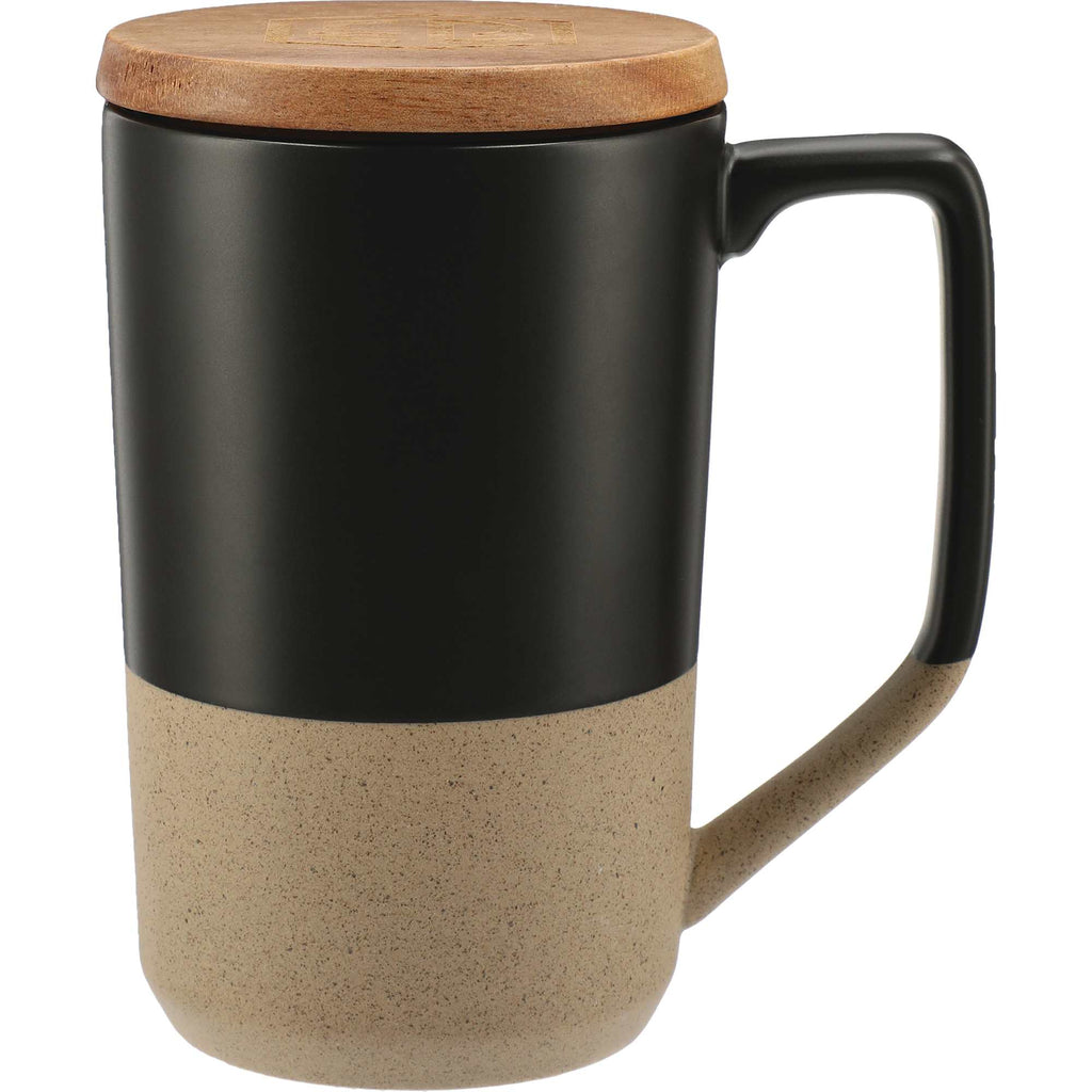 Tahoe Tea and Coffee Mug with Wood Lid, 16 oz - Black - Front