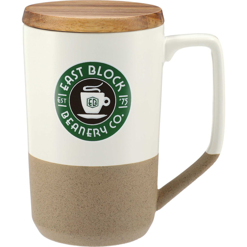 Tahoe Tea and Coffee Mug with Wood Lid, 16 oz - White - Front