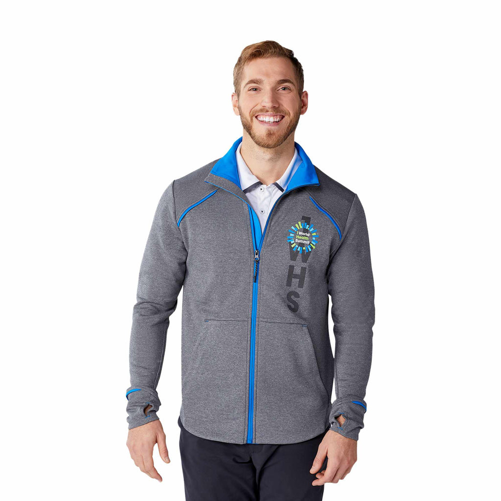 Tamarack Performance Full Zip Jacket with Thumb Holes for Men Debossing - Olympic Blue/Heather Charcoal - Front Flat