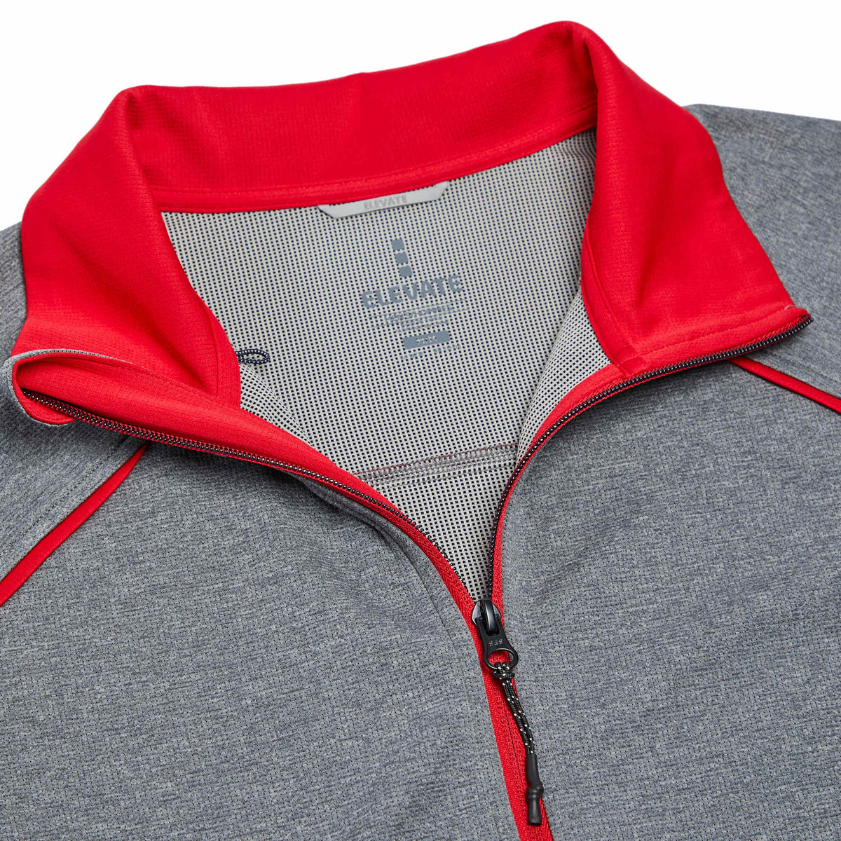 Tamarack Performance Full Zip Jacket with Thumb Holes for Men Debossing - Team Red/Heather Charcoal - Flat 3