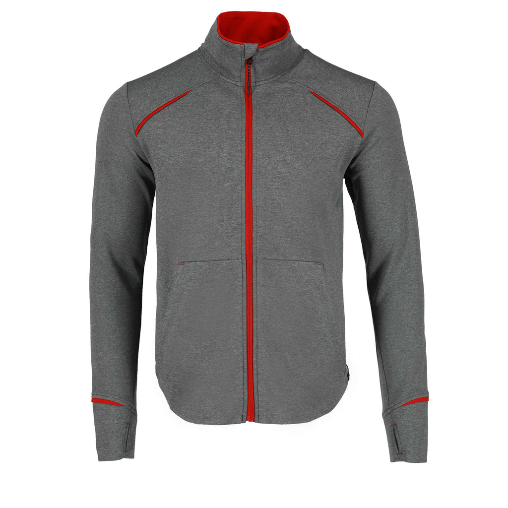 Tamarack Performance Full Zip Jacket with Thumb Holes for Men Laser Engraving - Team Red/Heather Charcoal - Front Flat