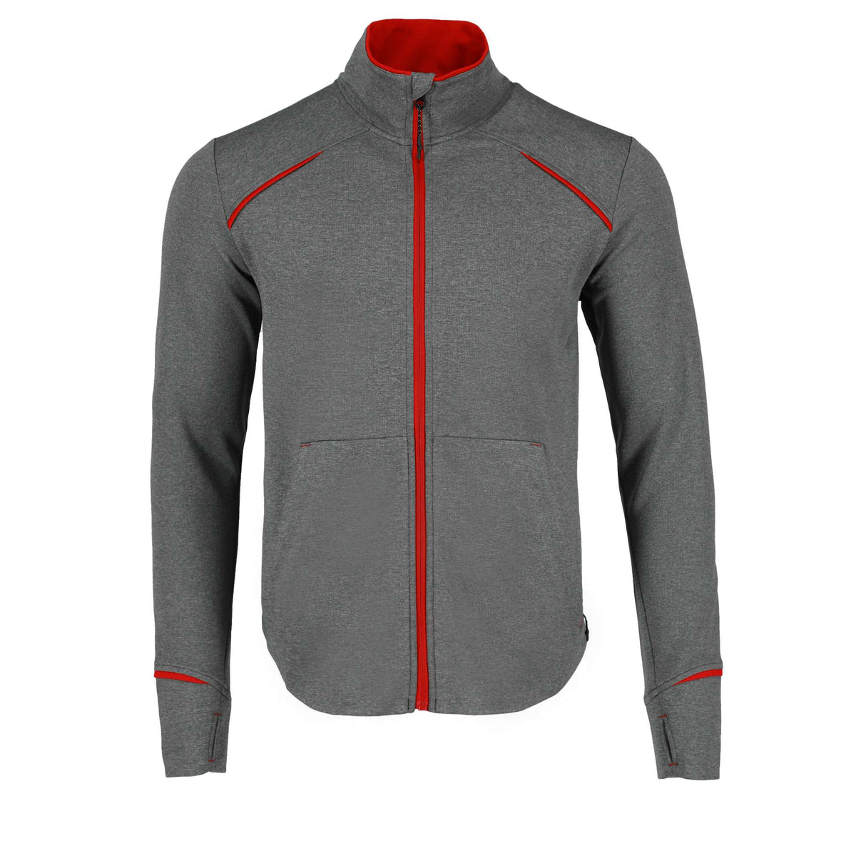 Tamarack Performance Full Zip Jacket with Thumb Holes for Men Laser Engraving - Team Red/Heather Charcoal - Front Flat