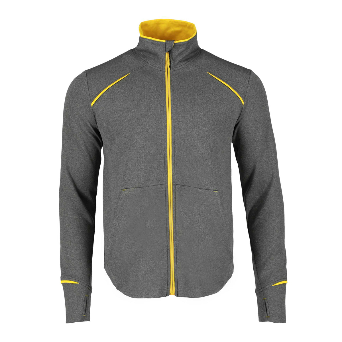 Tamarack Performance Full Zip Jacket with Thumb Holes for Men Transfer - Yellow/Heather Charcoal - Front Flat