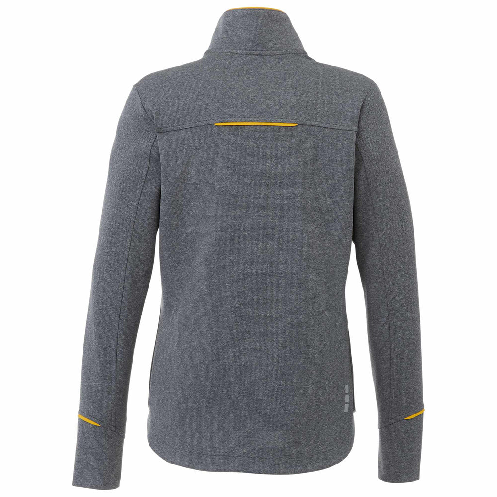 Tamarack Performance Full Zip Jacket with Thumb Holes for Women Debossing - Yellow/Heather Charcoal - Back Flat