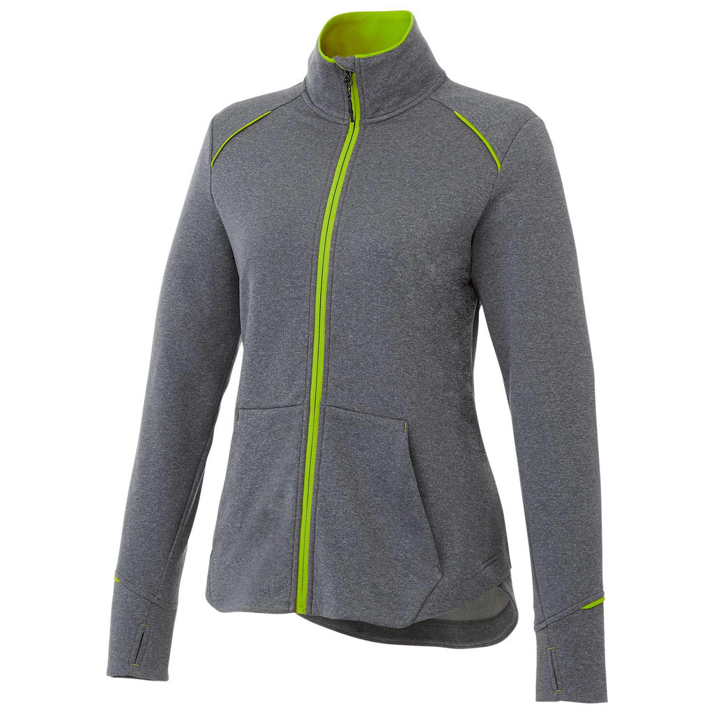 Tamarack Performance Full Zip Jacket with Thumb Holes for Women Laser Engraving - Hi-Liter Green/Heather Charcoal - Front Flat