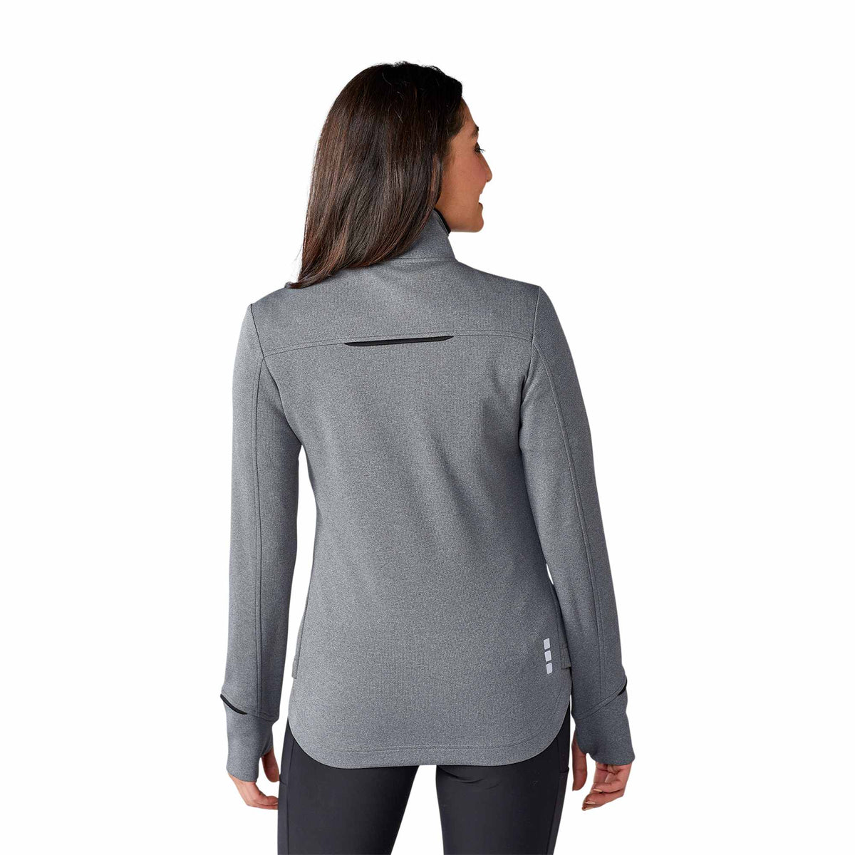 Tamarack Performance Full Zip Jacket with Thumb Holes for Women Transfer - Black/Heather Charcoal - Back Flat 2