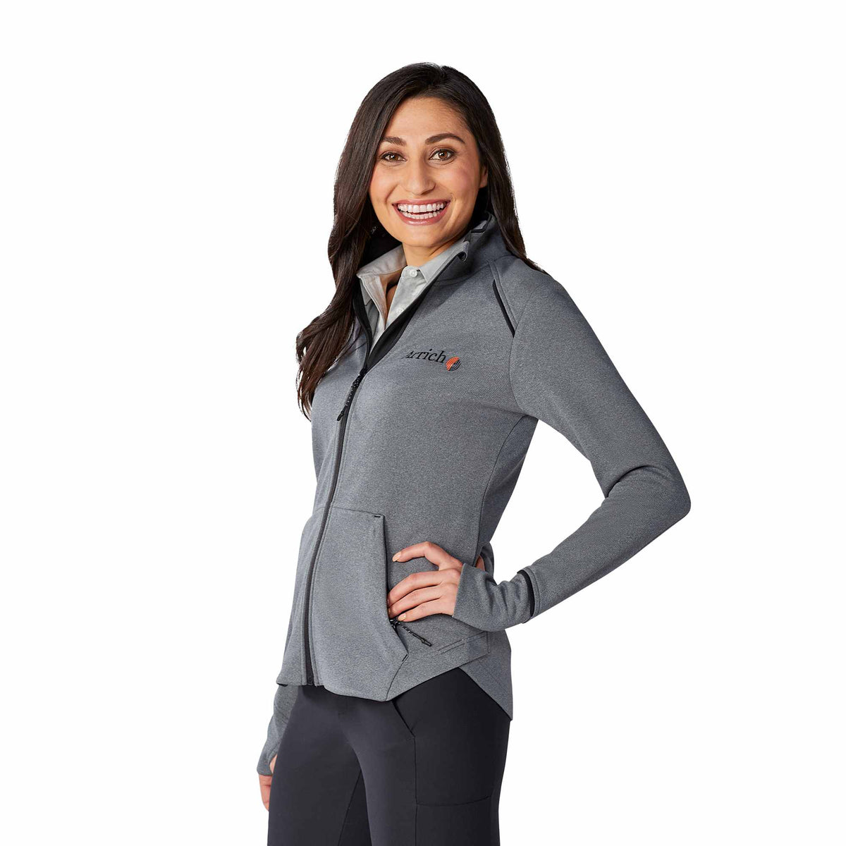 Tamarack Performance Full Zip Jacket with Thumb Holes for Women Transfer - Black/Heather Charcoal - Flat