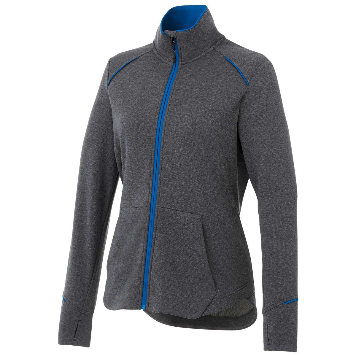 Tamarack Performance Full Zip Jacket with Thumb Holes for Women Transfer - Olympic Blue/Heather Charcoal - Front Flat