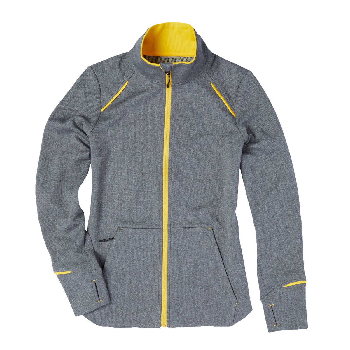 Tamarack Performance Full Zip Jacket with Thumb Holes for Women Transfer - Yellow/Heather Charcoal - Front Flat 2