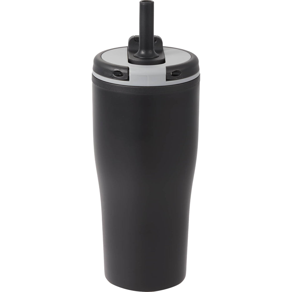 Tango Recycled Tumbler with Handle and Straw, 20 oz - Black - Back