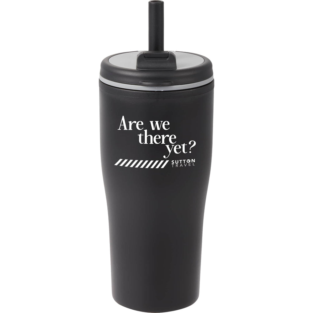 Tango Recycled Tumbler with Handle and Straw, 20 oz - Black - Front