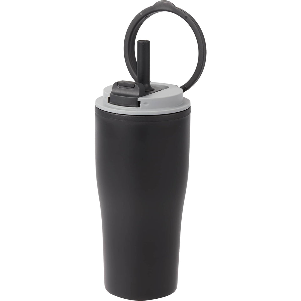 Tango Recycled Tumbler with Handle and Straw, 20 oz - Black - Left Angle