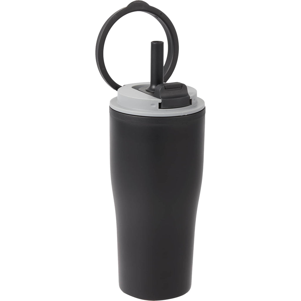 Tango Recycled Tumbler with Handle and Straw, 20 oz - Black - Right Angle