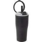 Tango Recycled Tumbler with Handle and Straw, 20 oz - Black - Right Angle