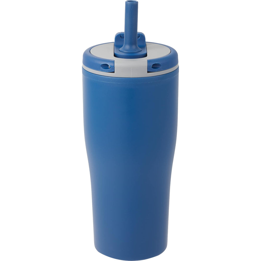 Tango Recycled Tumbler with Handle and Straw, 20 oz - Blue - Back
