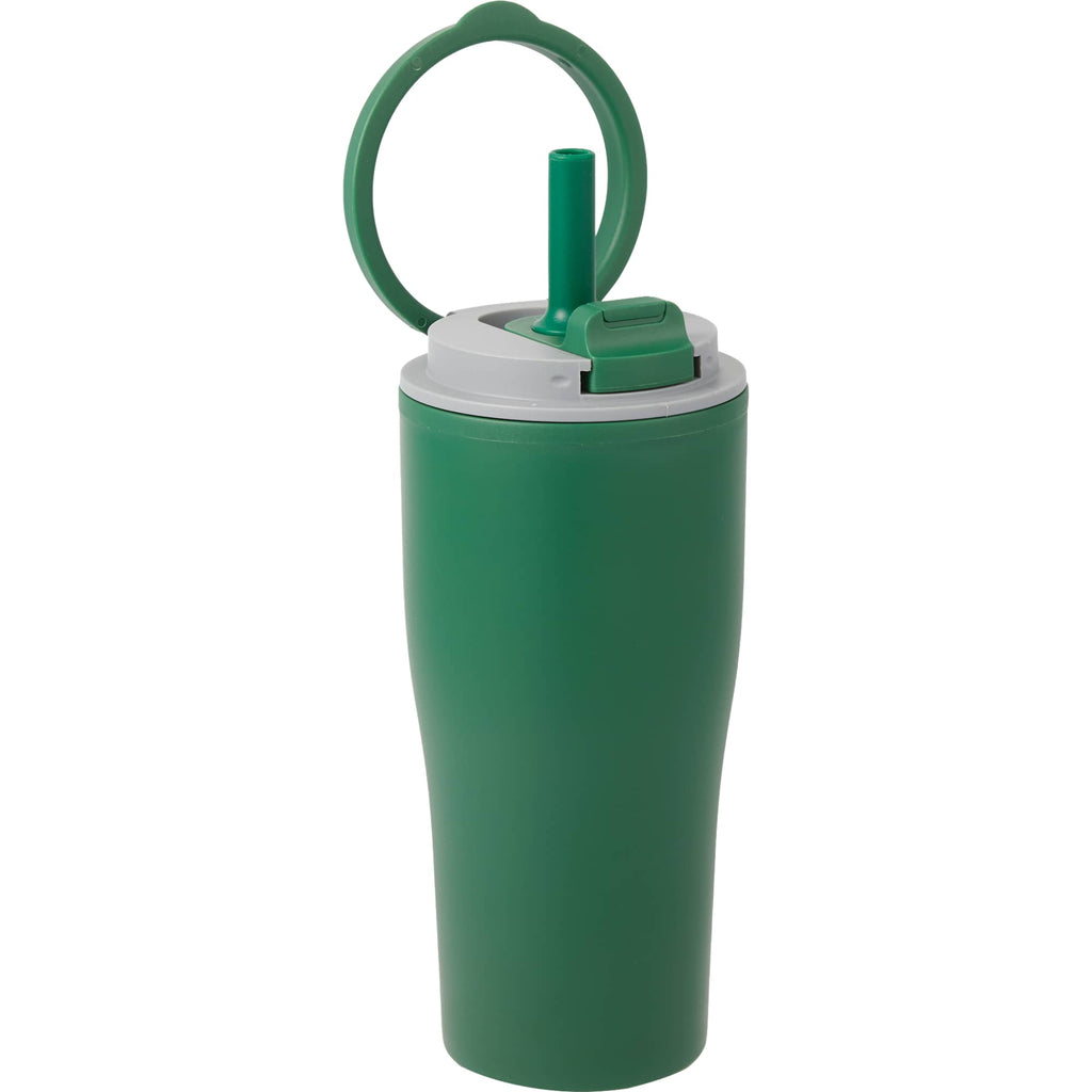 Tango Recycled Tumbler with Handle and Straw, 20 oz - Green - Right Angle