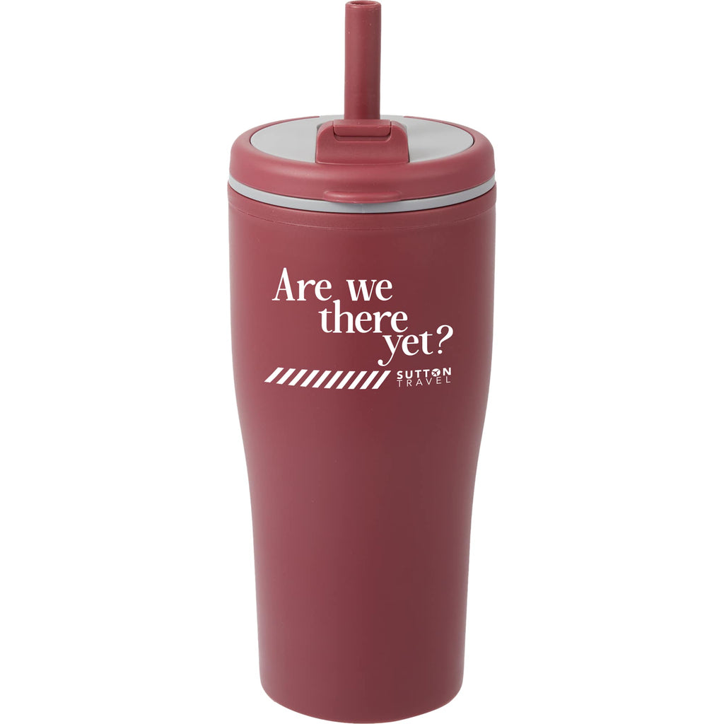 Tango Recycled Tumbler with Handle and Straw, 20 oz - Maroon - Front
