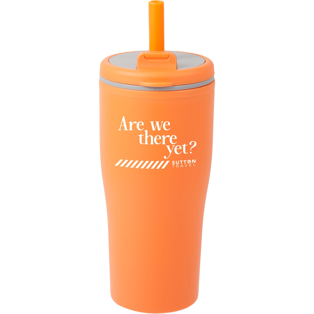 Tango Recycled Tumbler with Handle and Straw, 20 oz - Orange - Front