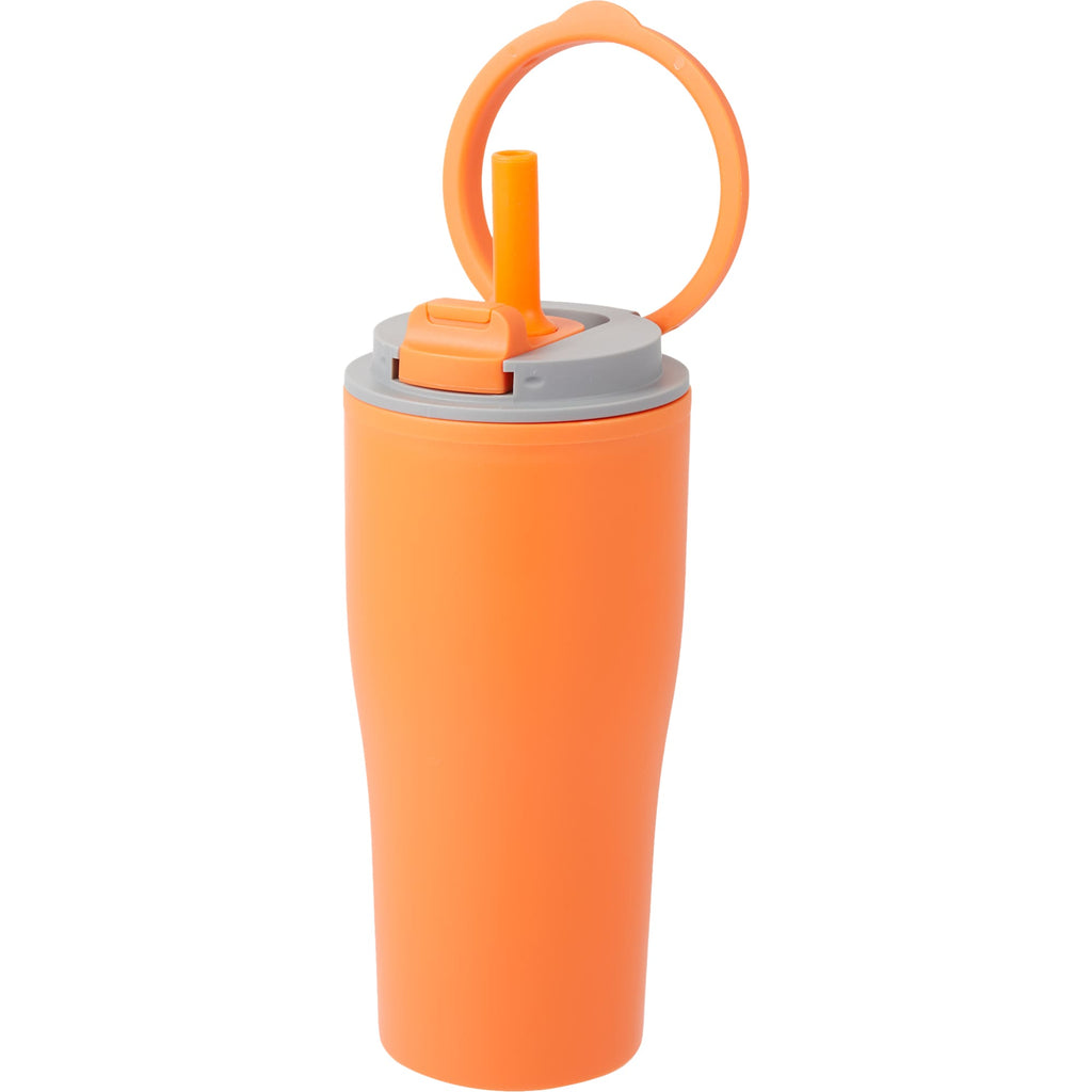 Tango Recycled Tumbler with Handle and Straw, 20 oz - Orange - Left Angle