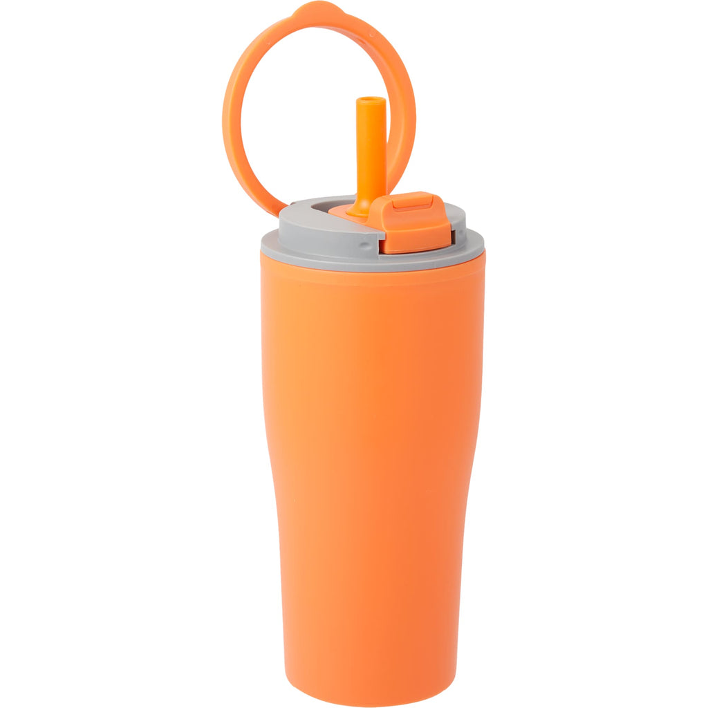 Tango Recycled Tumbler with Handle and Straw, 20 oz - Orange - Right Angle