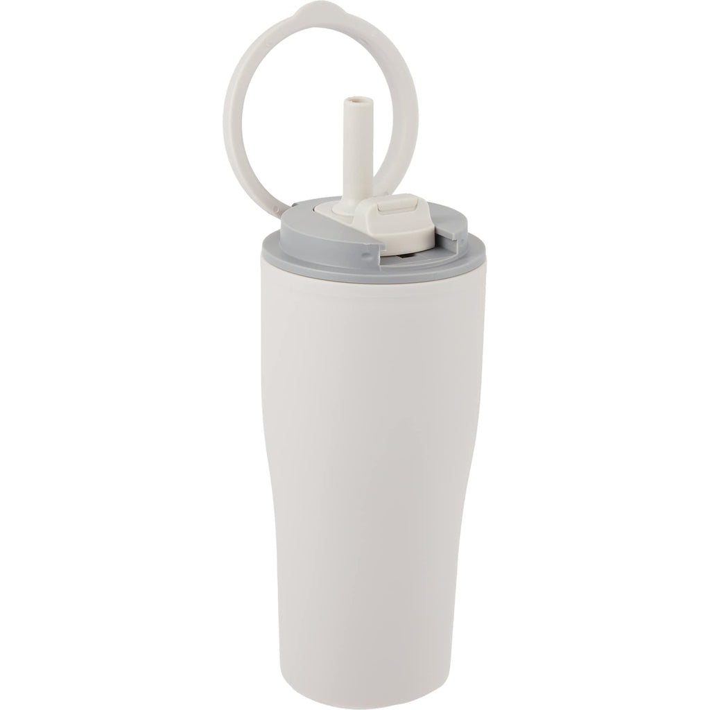 Tango Recycled Tumbler with Handle and Straw, 20 oz - Tan - Right Angle