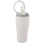 Tango Recycled Tumbler with Handle and Straw, 20 oz - Tan - Right Angle