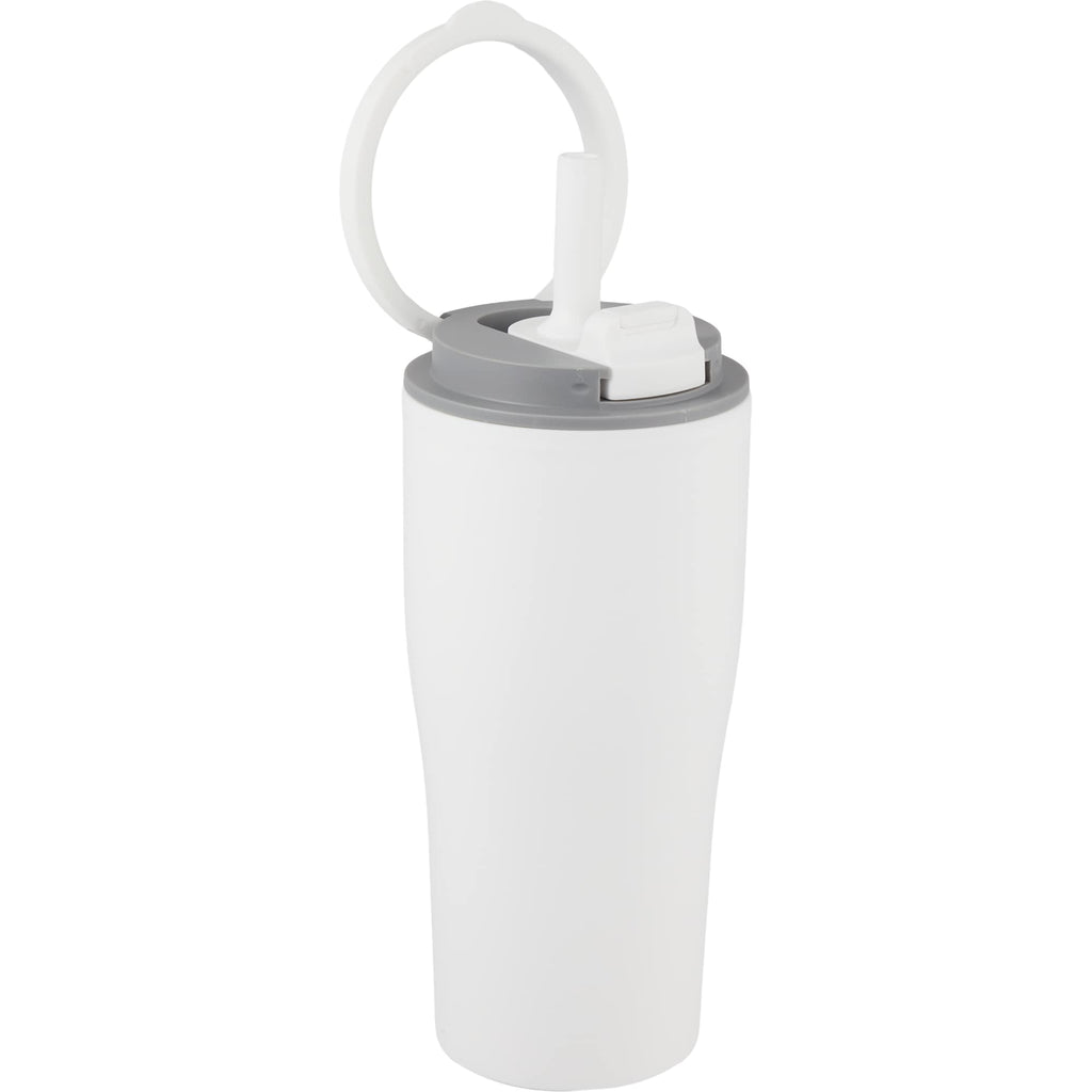 Tango Recycled Tumbler with Handle and Straw, 20 oz - White - Right Angle