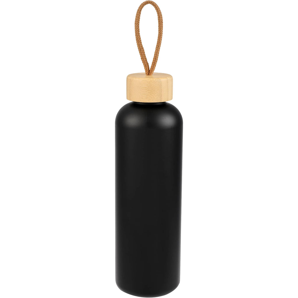 Tania Recycled Bottle with Bamboo Lid and Rope, 26 oz - Black - Front