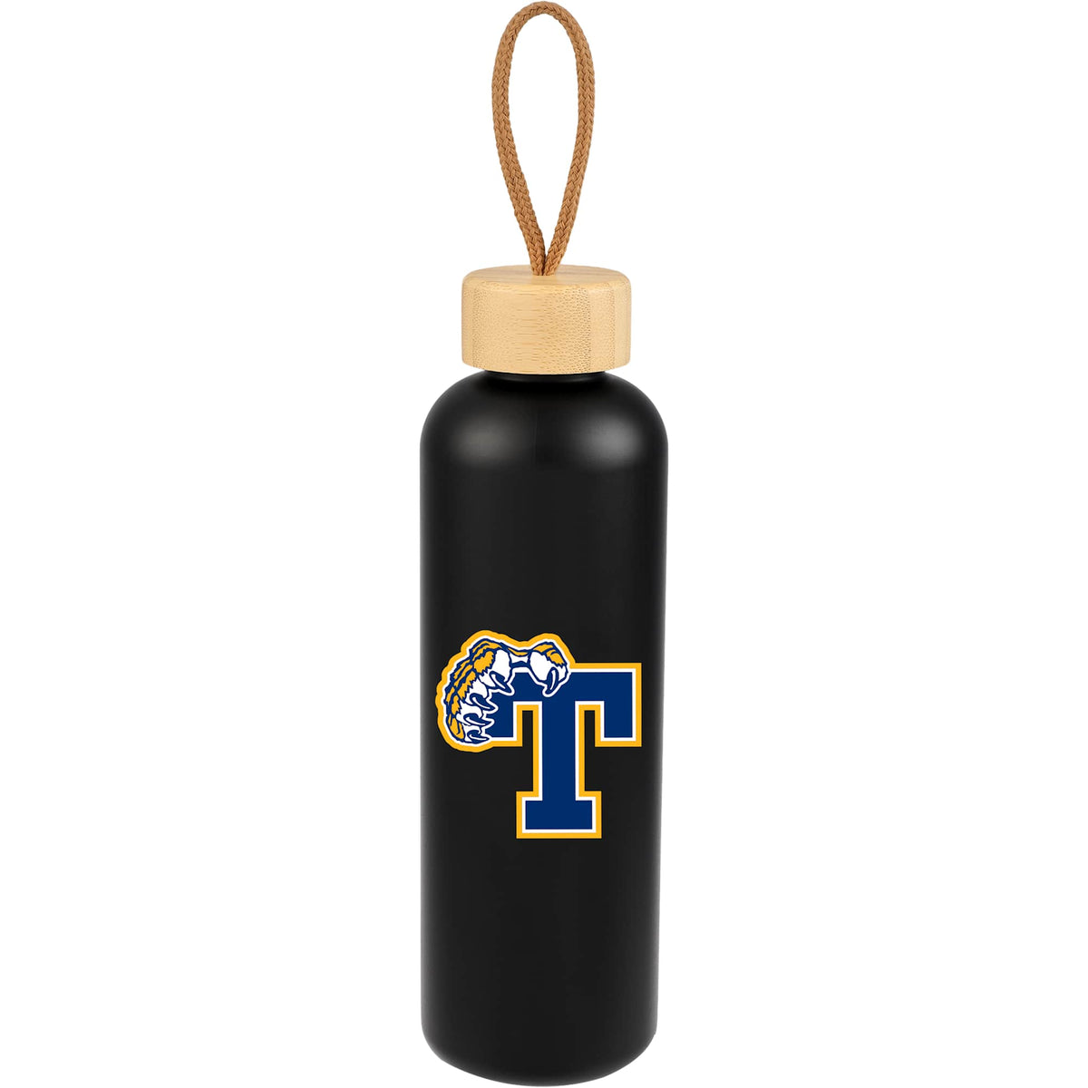 Tania Recycled Bottle with Bamboo Lid and Rope, 26 oz - Black - Front