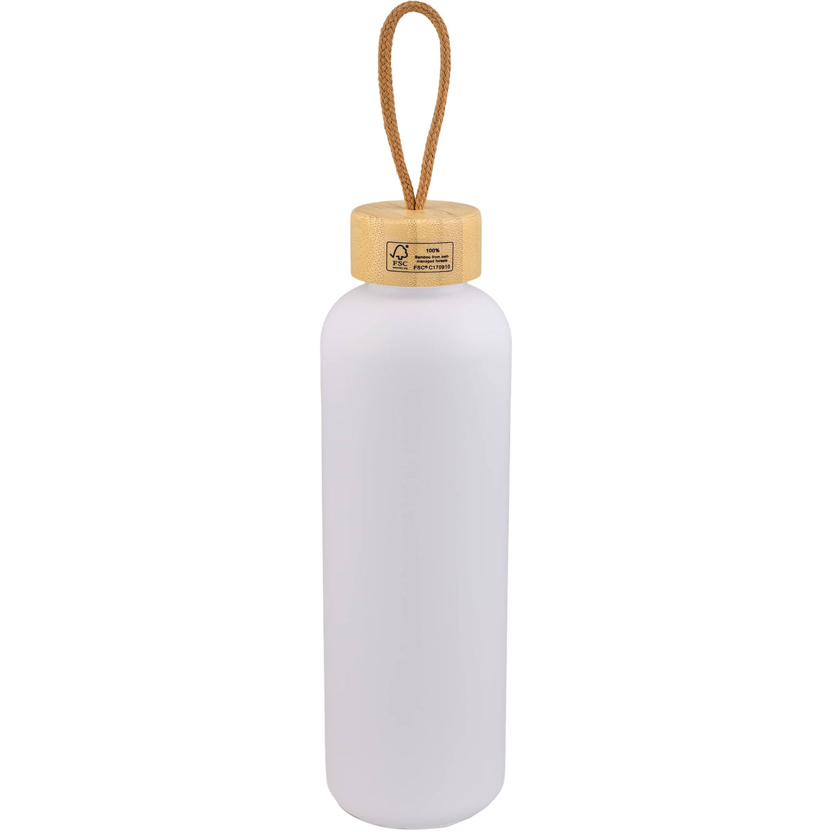Tania Recycled Bottle with Bamboo Lid and Rope, 26 oz - White - Back