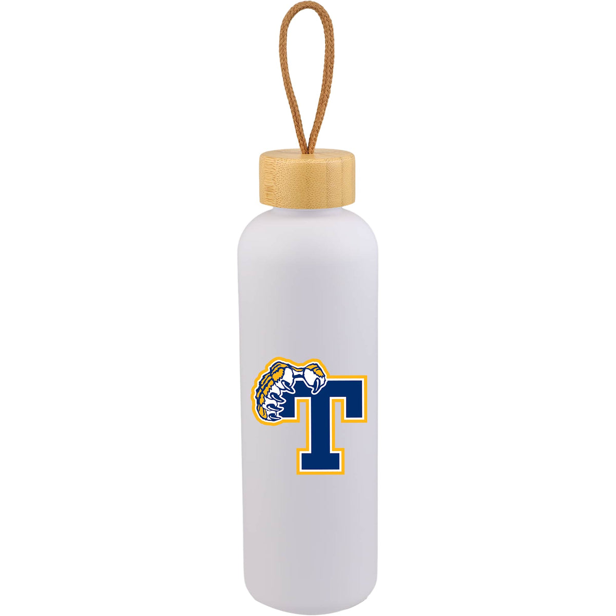 Tania Recycled Bottle with Bamboo Lid and Rope, 26 oz - White - Front
