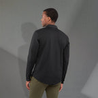 Tatra Long Sleeve Knit Dress Shirt with Recycled Polyester for Men Transfer - Black - Back On Model