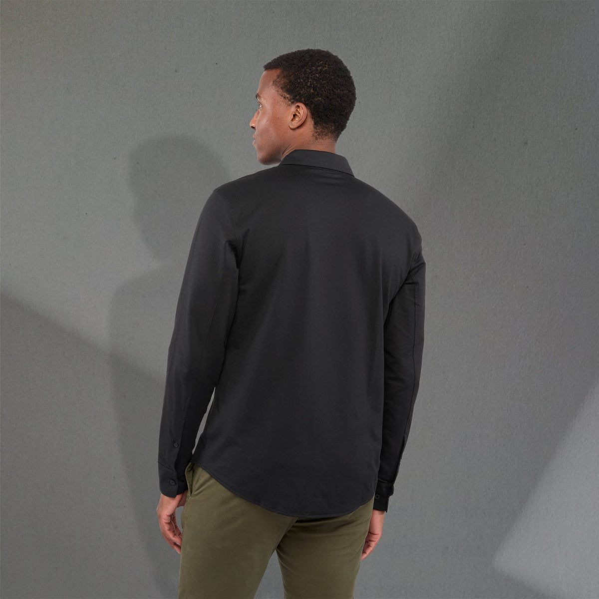 Tatra Long Sleeve Knit Dress Shirt with Recycled Polyester for Men Transfer - Black - Back On Model