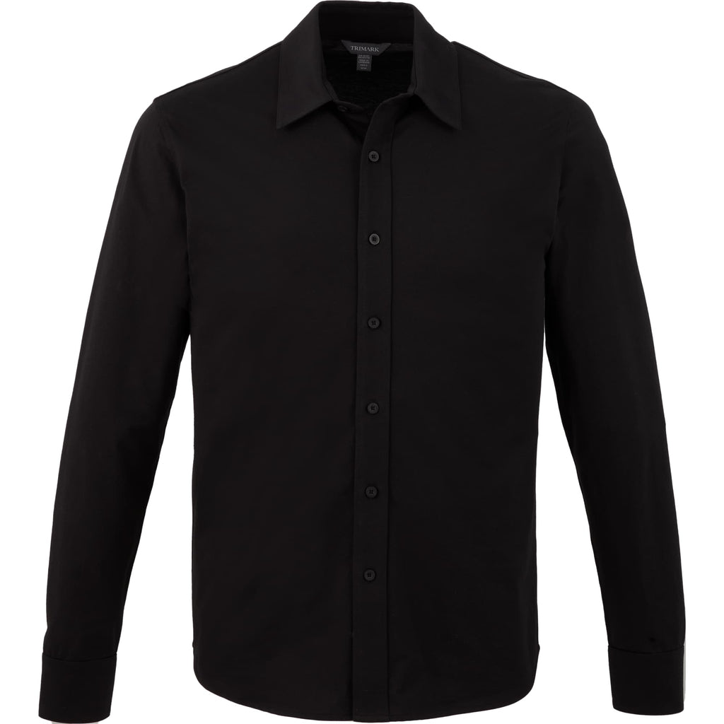 Tatra Long Sleeve Knit Dress Shirt with Recycled Polyester for Men Transfer - Black - Front Flat