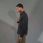 Tatra Long Sleeve Knit Dress Shirt with Recycled Polyester for Men Transfer - Black - Left Side On Model