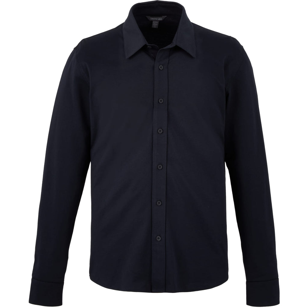 Tatra Long Sleeve Knit Dress Shirt with Recycled Polyester for Men Transfer - Navy - Front Flat