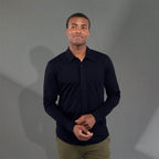 Tatra Long Sleeve Knit Dress Shirt with Recycled Polyester for Men Transfer - Navy - Front On Model