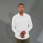 Tatra Long Sleeve Knit Dress Shirt with Recycled Polyester for Men Transfer - White - Front On Model