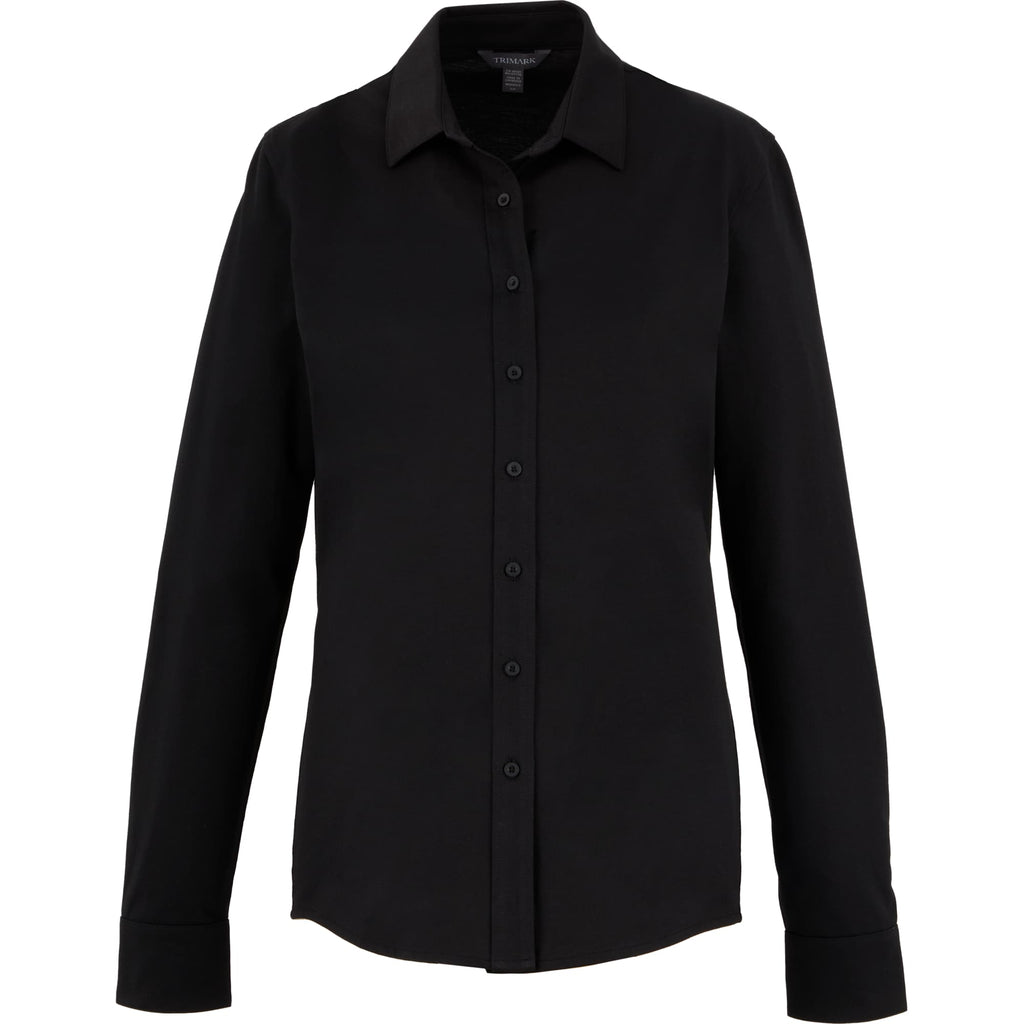Tatra Long Sleeve Knit Dress Shirt with Recycled Polyester for Women Transfer - Black - Front