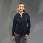 Tatra Long Sleeve Knit Dress Shirt with Recycled Polyester for Women Transfer - Navy - Front On Model